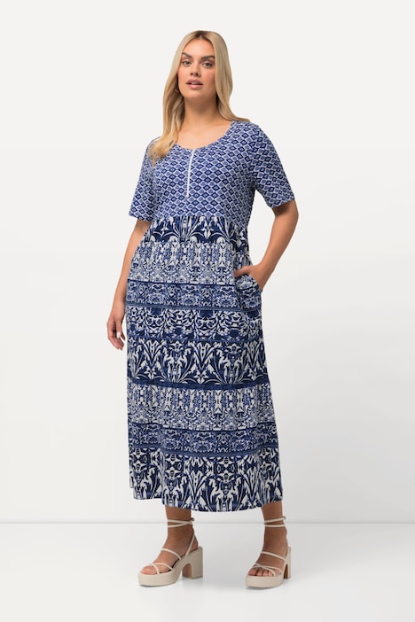 Midikleid, A-Linie, Rundhals, Zipper, Halbarm