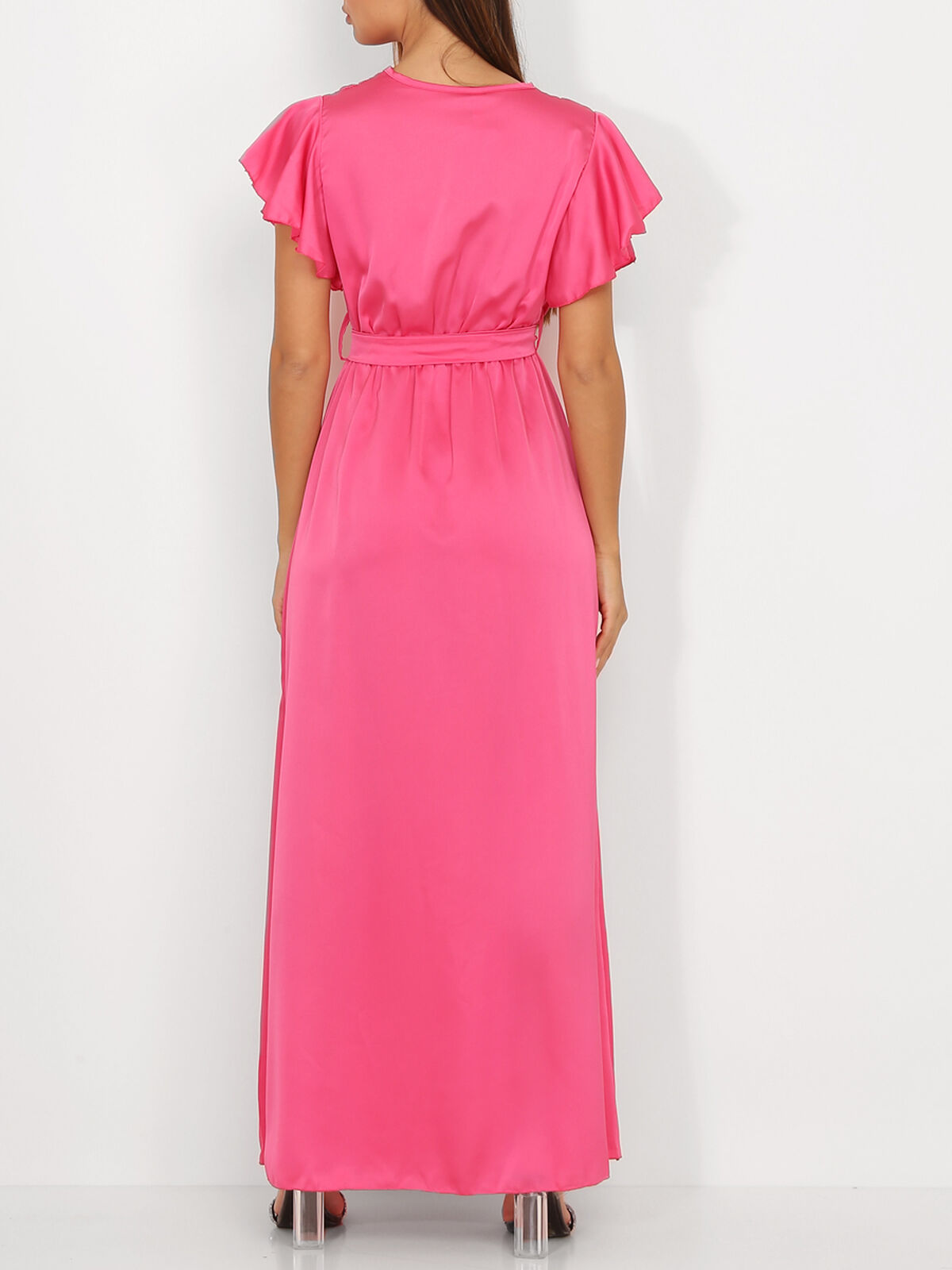 Robe longue cache cœur fuchsia fendue Fuchsia- Fuchsia