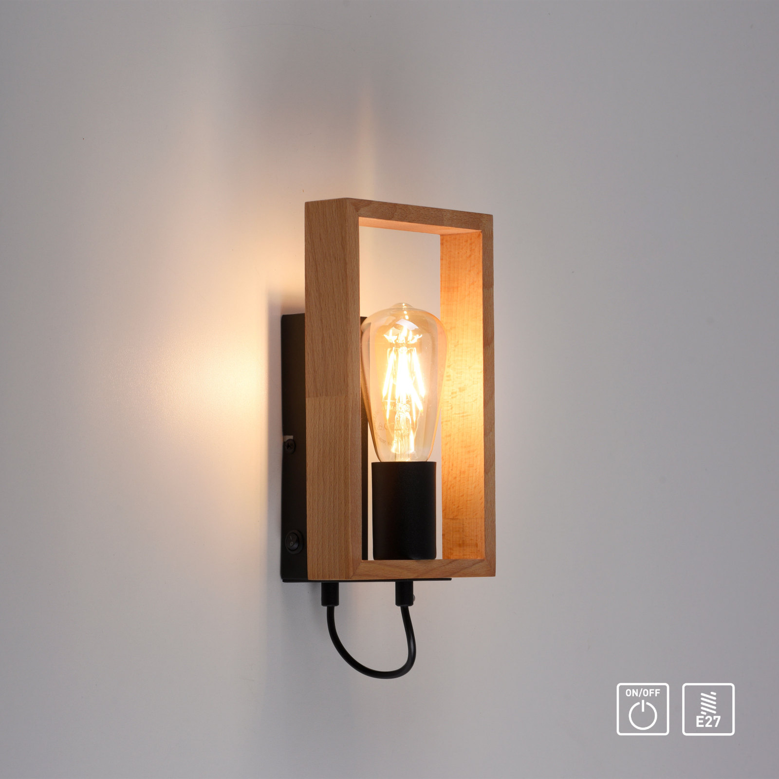 Wandleuchte - schwarz - Holz - 26,5 cm