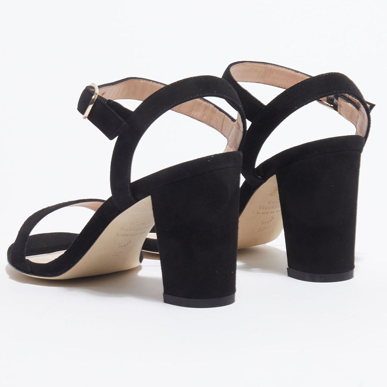 Stuart Weitzman Sandales en Velours de Cuir Taliana noires - Talon 8 cm