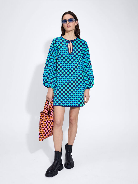 Vestido de malha jacquard - Azul