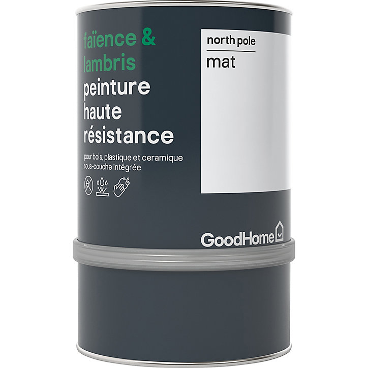 Peinture haute résistance carrelage mural et lambris GoodHome blanc North Pole mat 0,75L