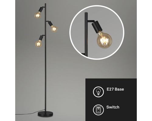 Staande lamp, 3-lichts, HxØ 160x22 cm, Kuglo, zwart