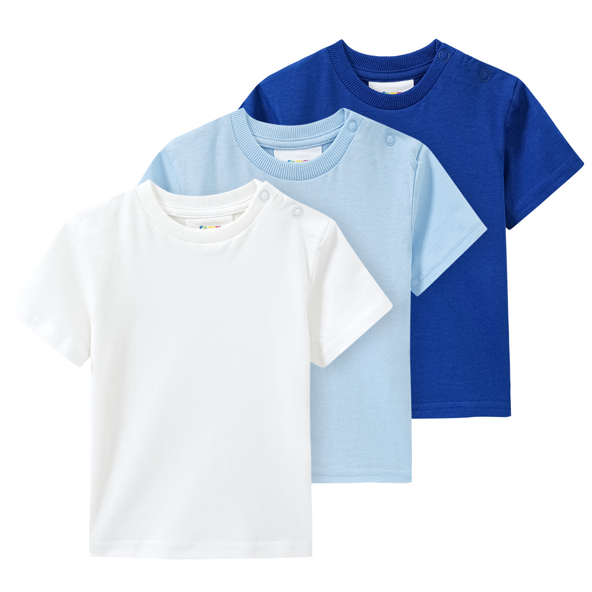 Famy 3 Baby T-Shirts unifarben hellblau / königsblau / weiss
