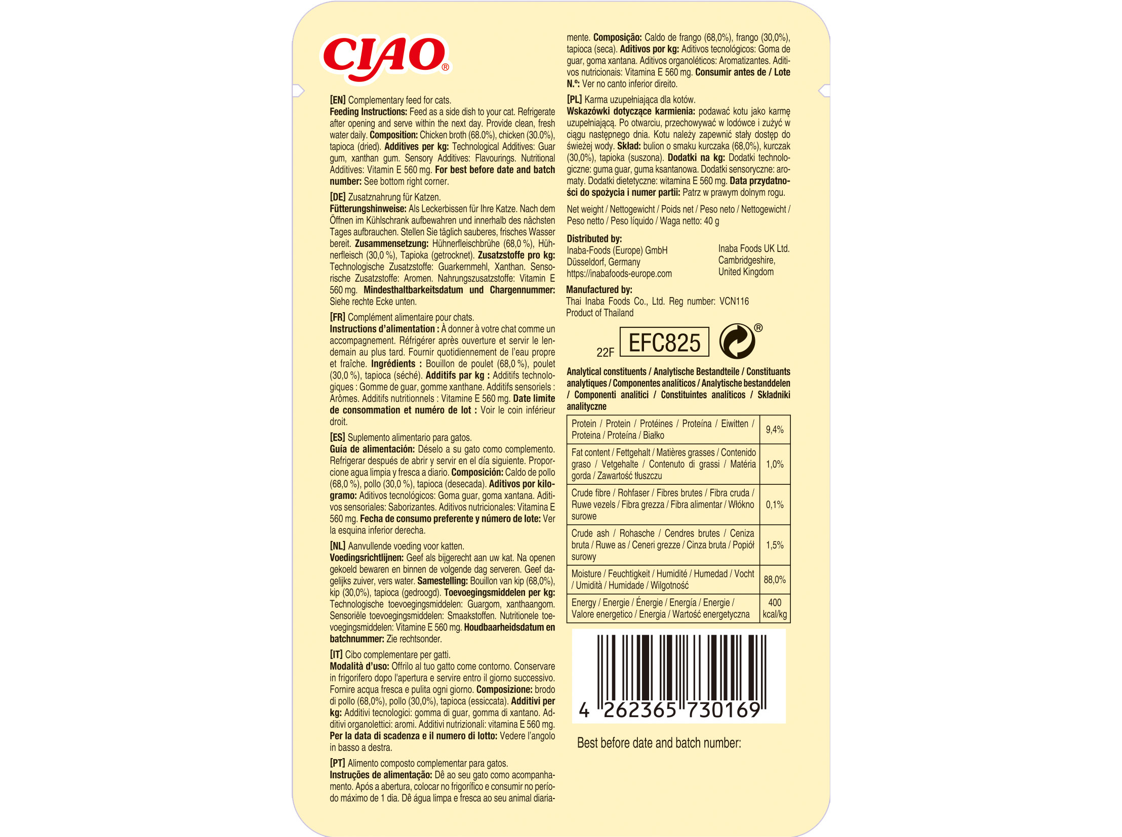 COMIDA HÚMIDA GATO CIAO BROTH FRANGO 40G