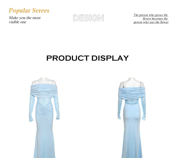 Bababy - Lange mouwen off-shoulder effen geplooide maxi-jurk