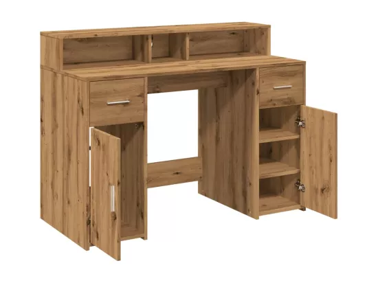 Bureau avec lumières LED chêne artisanal bois d'ingénierie