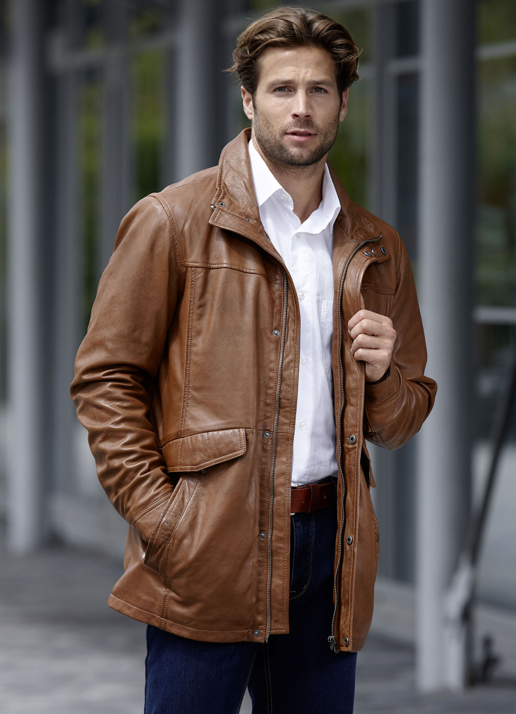 Lederjacke mit Doppeltaschen
