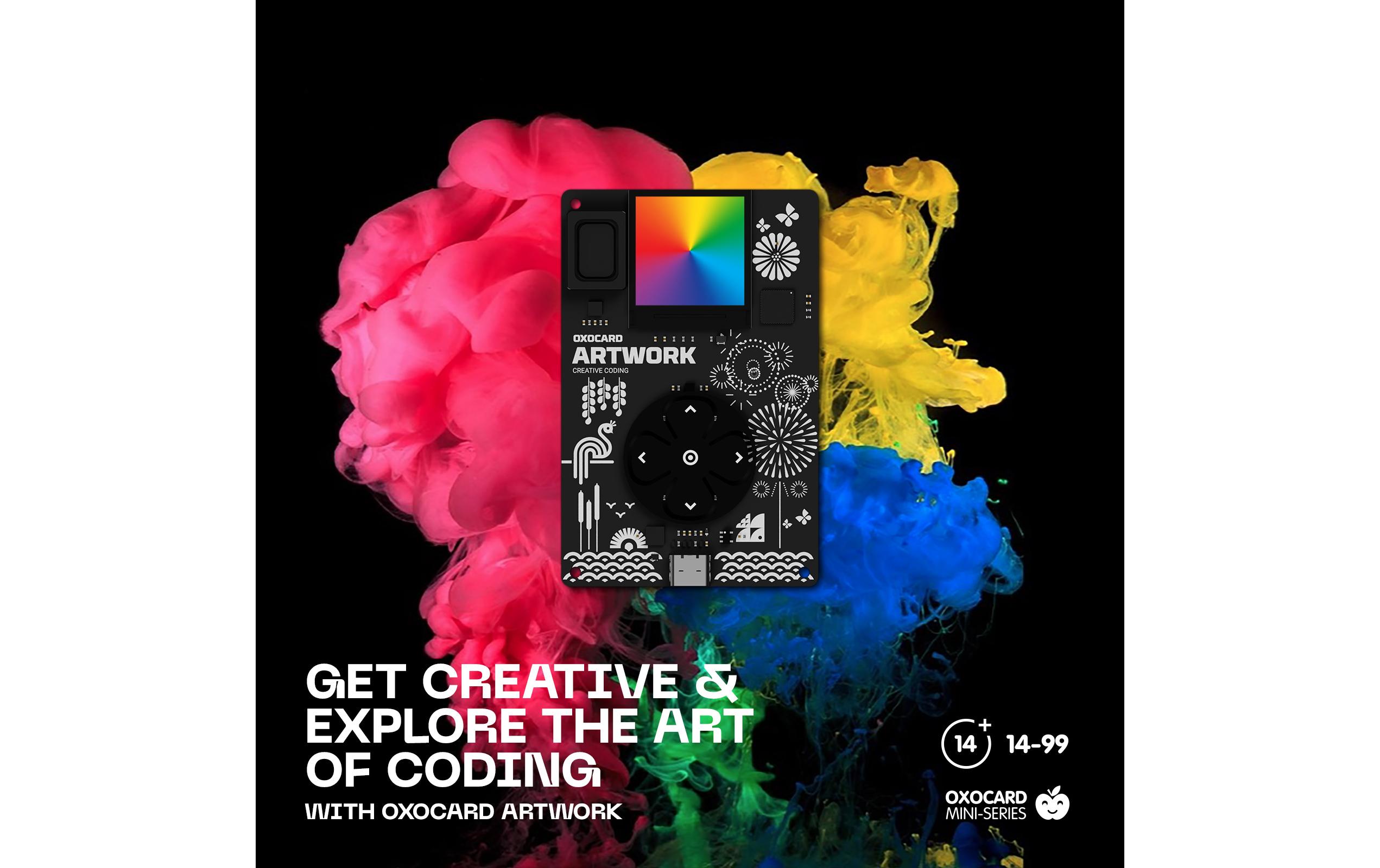 Entwicklerboard Oxocard mini ArtworkOxocard ist ein interaktiver, programmierbarer Minicomputer im Kreditkartenformat