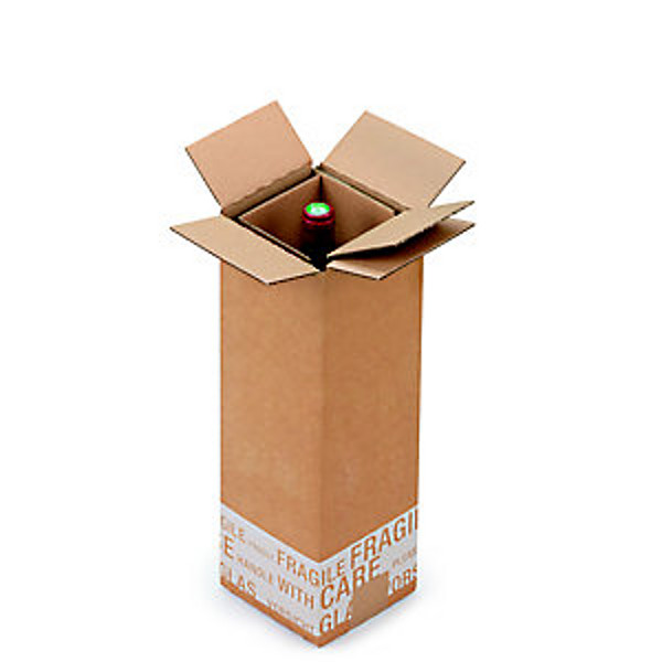 Boîte d'expédition pour 1 bouteille 75 cl en carton double cannelure brun - L. Int. 12 x l.12 x H.38,5 cm - Lot de 20