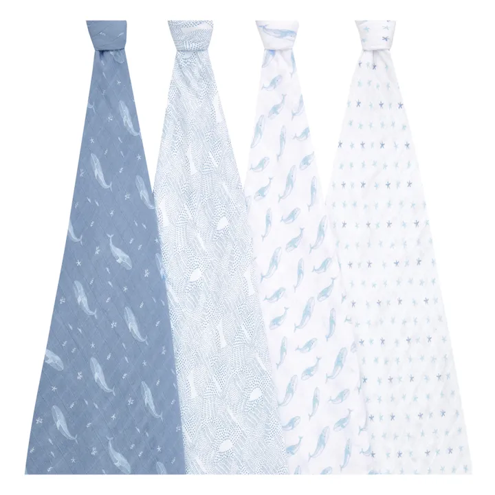 aden + anais Maxi-langes Oceanic - Set de 4 | Bleu