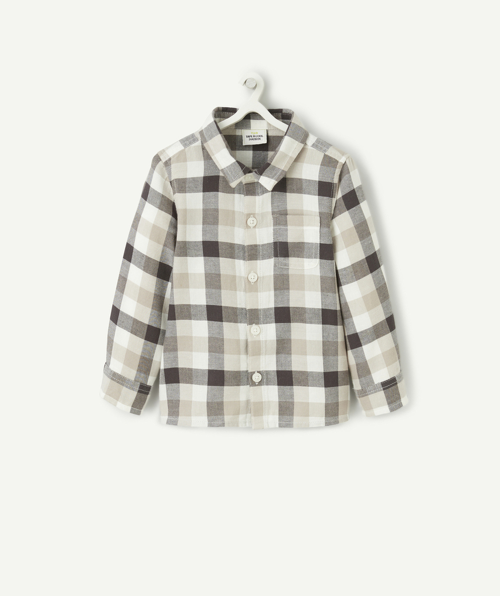 CHEMISE MANCHES LONGUES BÉBÉ GARÇON À CARREAUX GRIS ET BLANC
