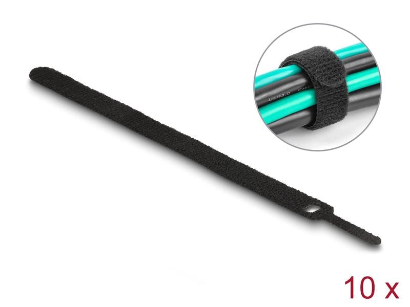 Delock Klettkabelbinder Schwarz 200 mm x 12 mm, 10 Stück Delock Klett-Kabelbinder L 200 x B 12 mm schwarz 10 Stück