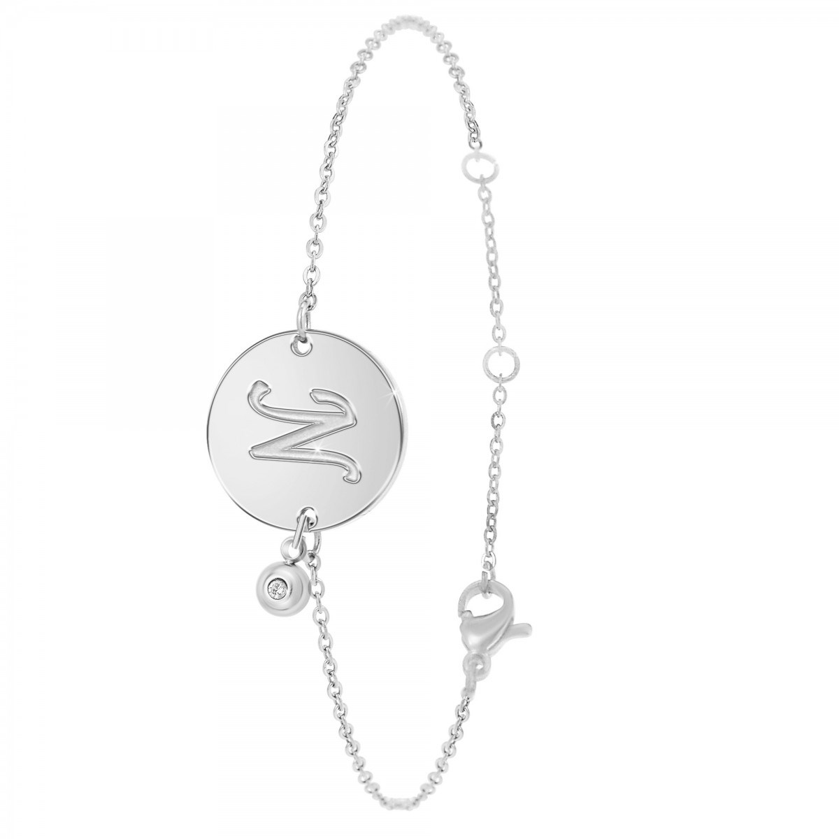 Bracelet lettre N en acier inoxydable SC Crystal orné d'un véritable diamant blanc
