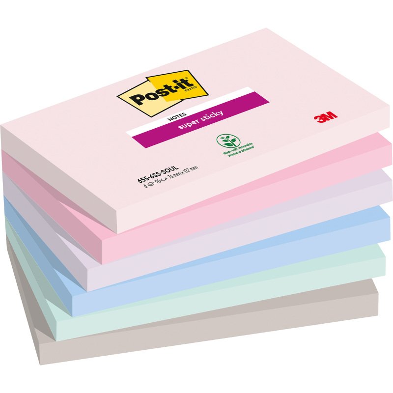 Notes repositionnables couleurs Soulful Super Sticky Post-it - bloc de 90 feuilles = Pour l'achat 12 notes repositionnables, 1 sachet de M&M OFFERT