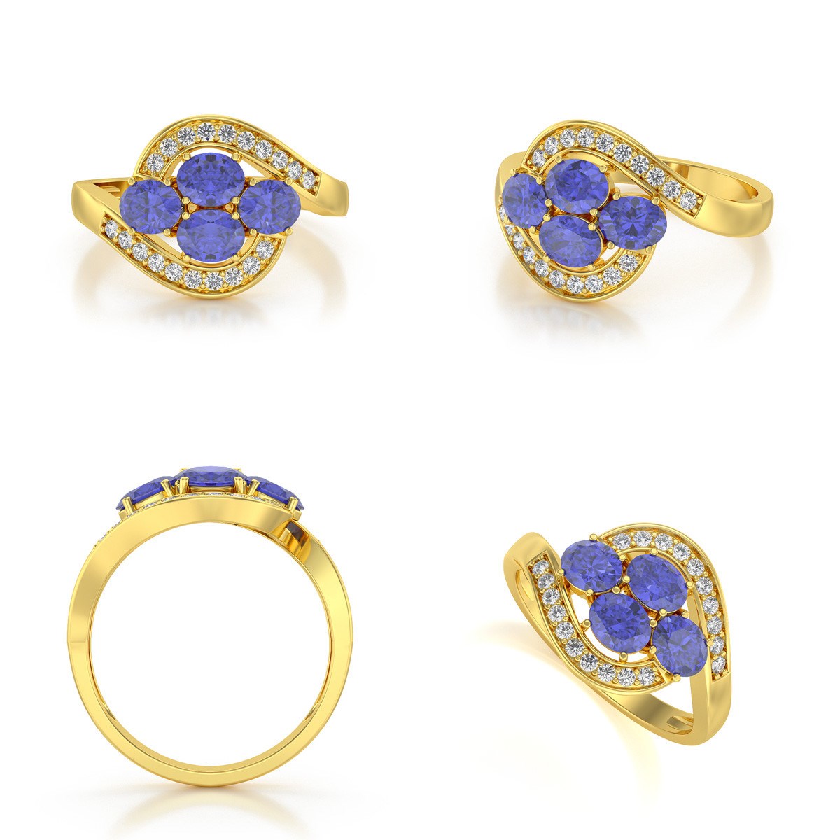 Bague ADEN Or 585 Jaune Tanzanite et diamants 2.91grs