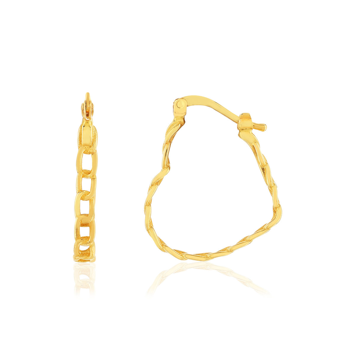 Boucles d'oreilles or jaune 375 maille gourmette en forme de coeur