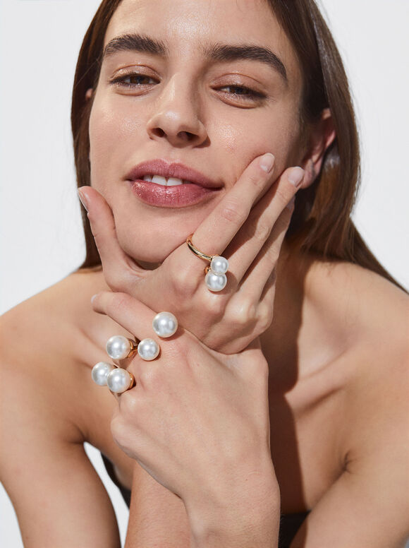 Conjunto De Anillos Con Perlas - Blanco