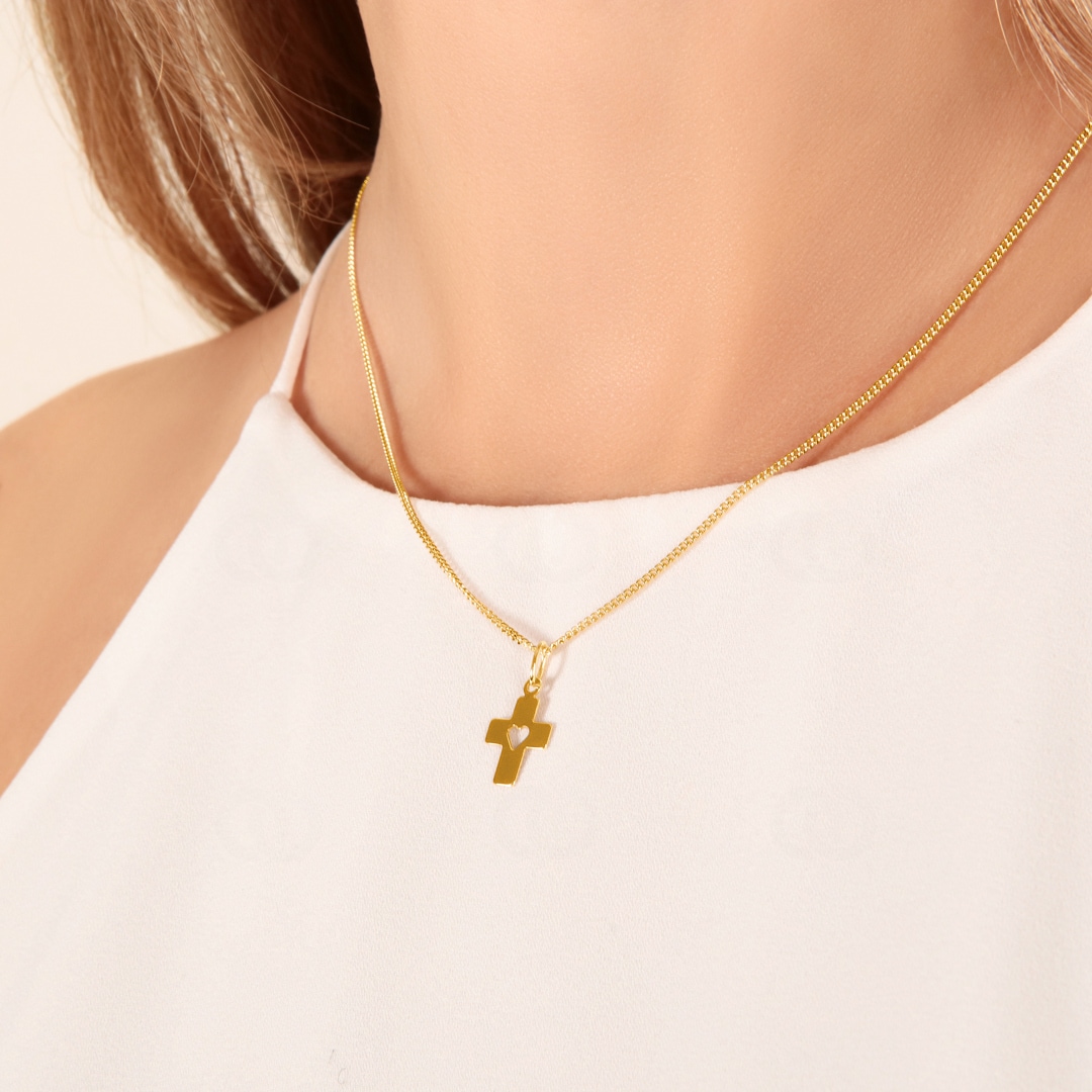 Kreuzanhänger 750/18 K Gelbgold mit Herz