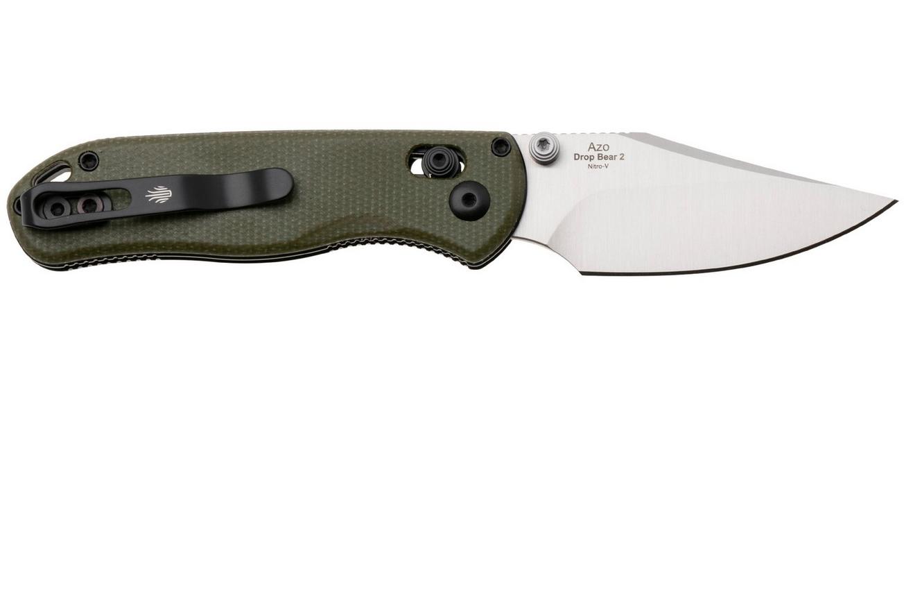 Kizer Vanguard Drop Bear 2, V3619-2KC1 Satin Nitro-V, Green Micarta, zakmes, Azo design