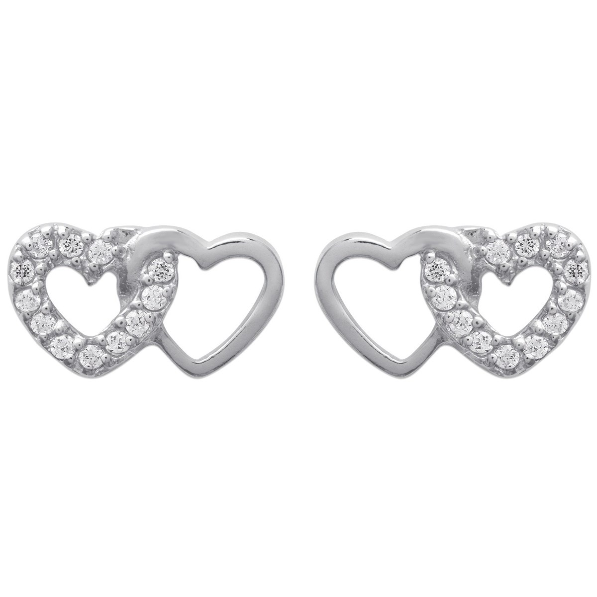 Boucles d'oreilles 2 coeurs enlacés oxyde de zirconium Argent 925 Rhodié