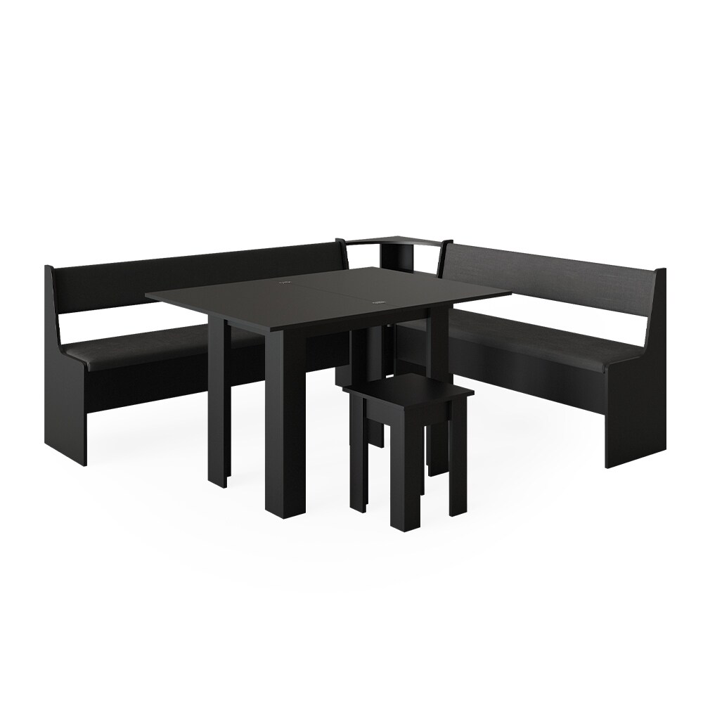 Vicco Eckbankgruppe Küchensitzgruppe Esszimmergruppe Roman Schwarz modern 210x180 cm Sitzbank Sitzecke Küchentisch Tischhocker Küchenmöbel Polstermöbel Esszimmermöbel