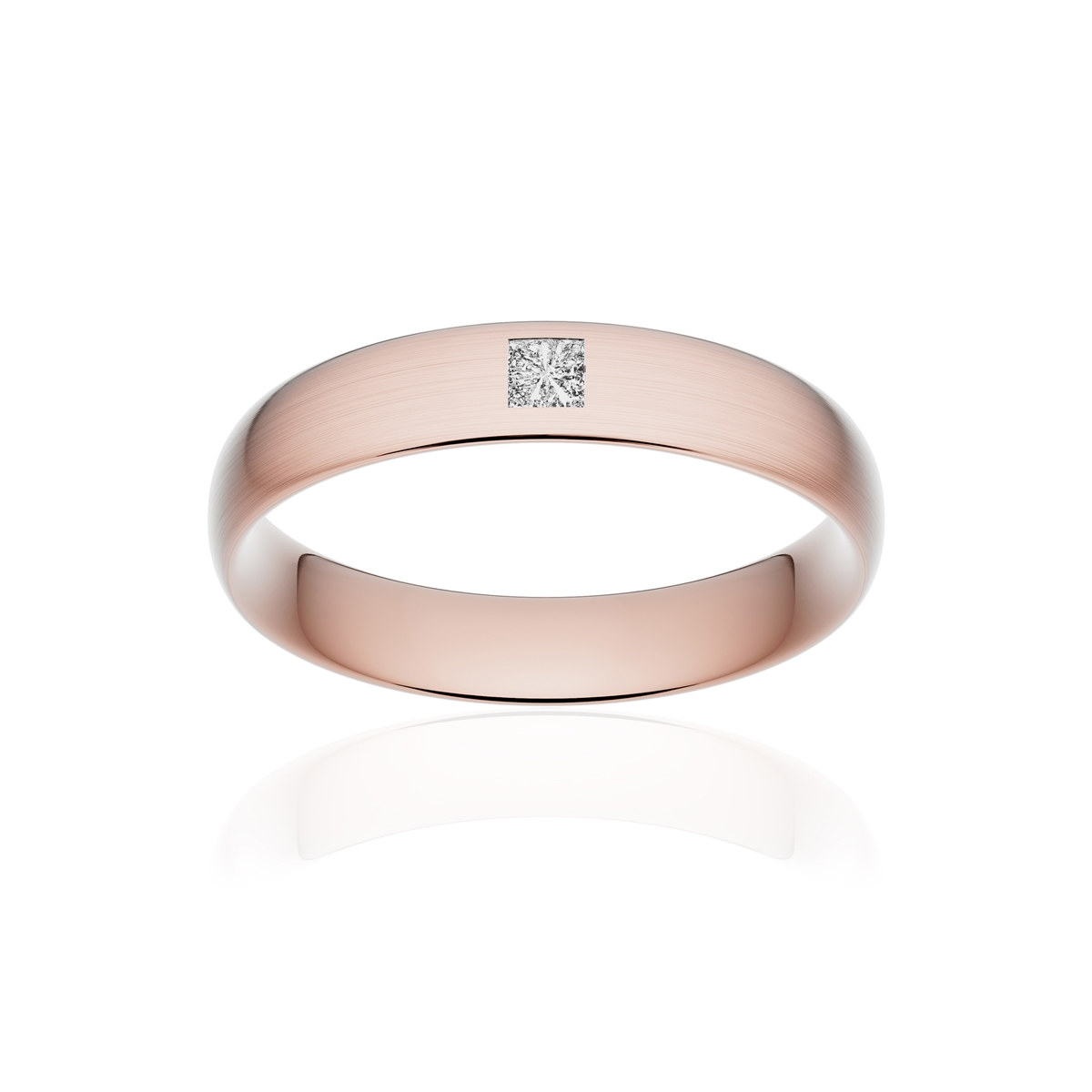 Alliance or 750 rose brossé demi-jonc confort 4,5mm diamant princesse