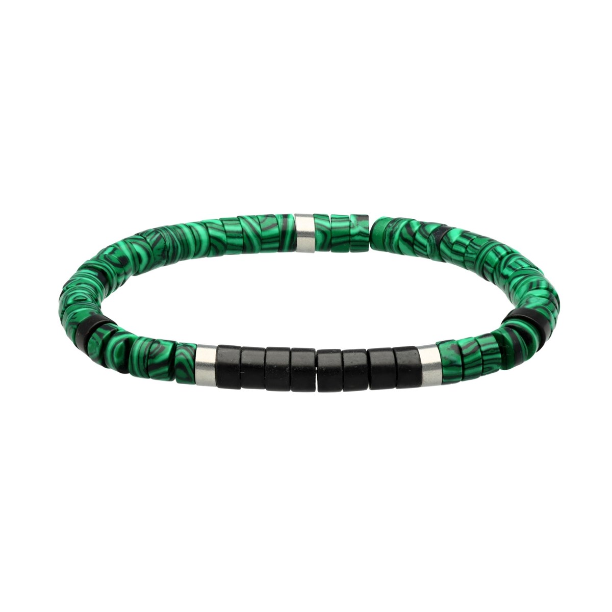 Bracelet Perles Heishi Agate Noire Et Malachite-XS-14cm