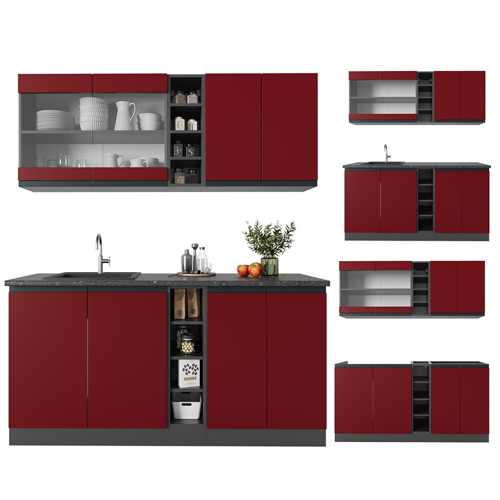 Vicco Küchenzeile Küchenblock Einbauküche R-Line J-Shape Anthrazit Rot 160 cm modern Küchenschränke Küchenmöbel