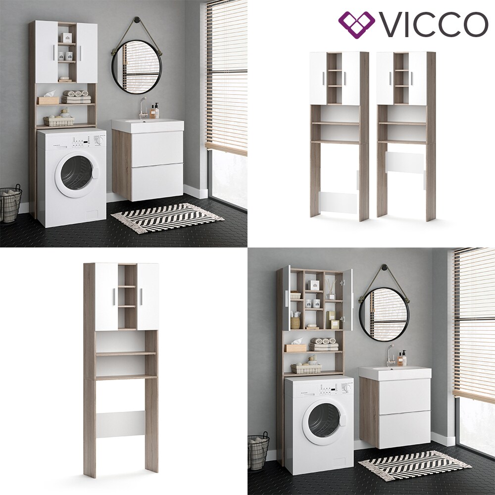 VICCO Waschmaschinenschrank LUIS 190x64cm Weiß Sonoma Badschrank Hochschrank