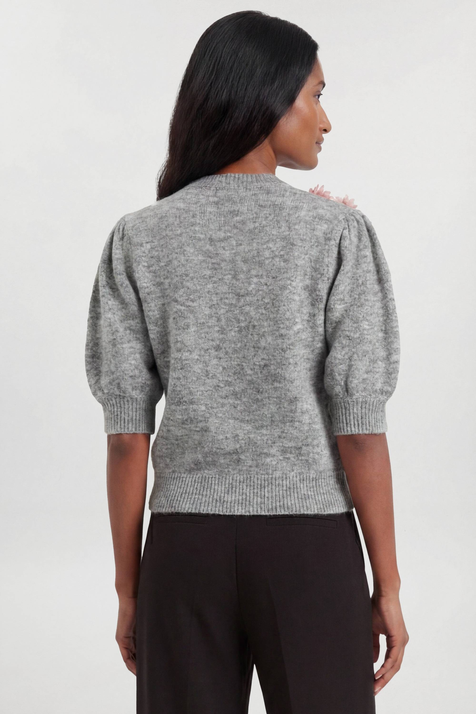 KarenMillen T-shirt en Maille à Manches Bouffantes avec Fleurs et Perles