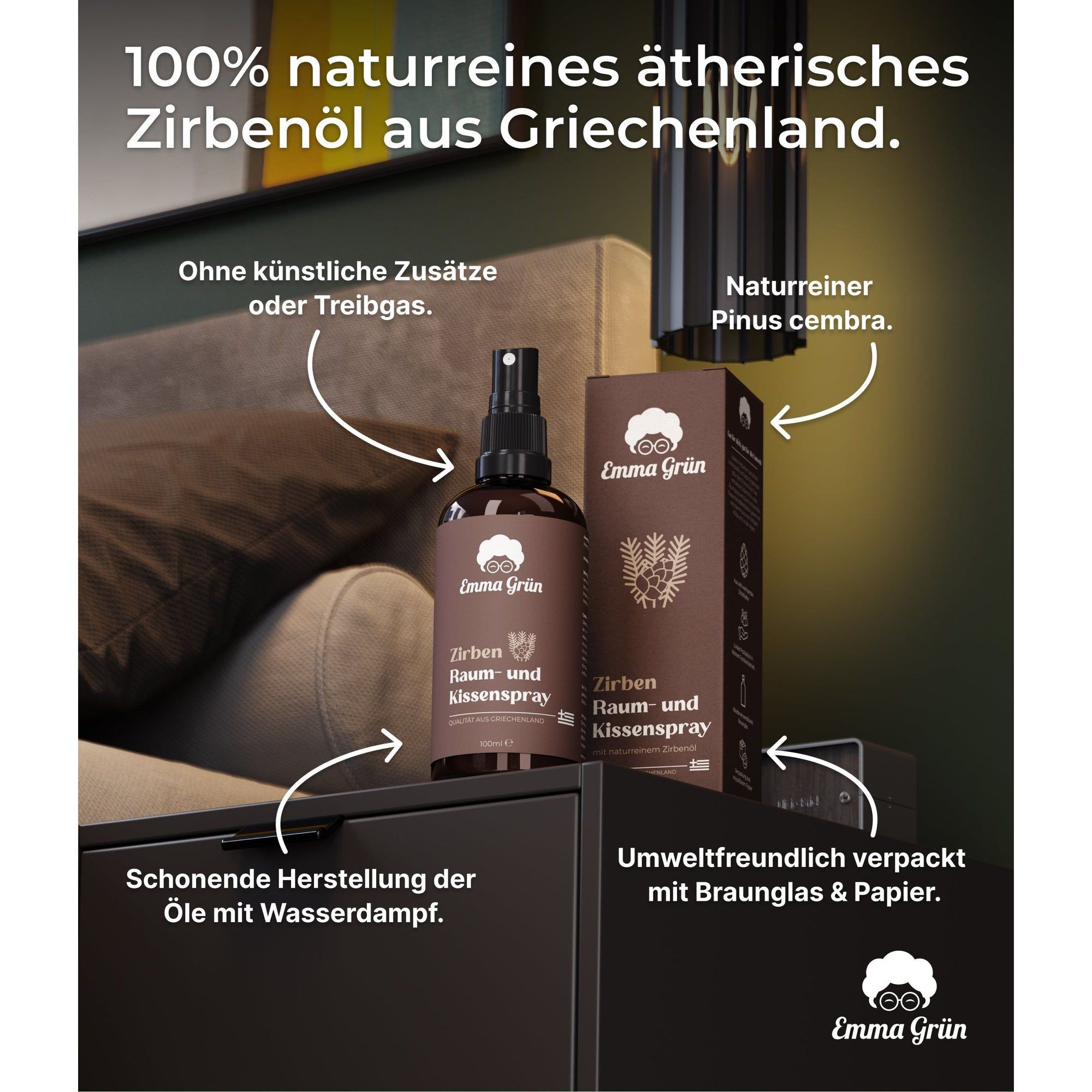 Emma Grün® Alpine Frische Spar-Set mit Wildwuchs Zirbenöl & Zirbelkiefer Kissenspray