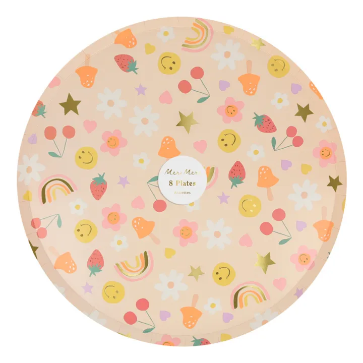 Meri Meri Grandes assiettes Happy Icons - set de 8