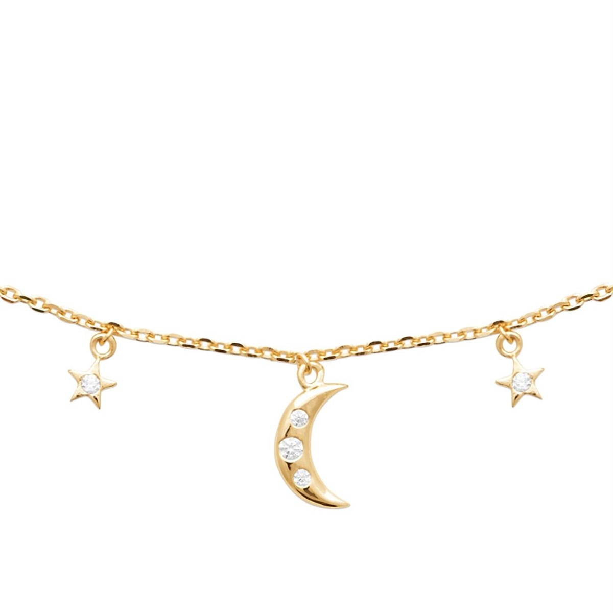 Collier lune et étoiles oxydes de zirconiums Plaqué OR 750 3 microns