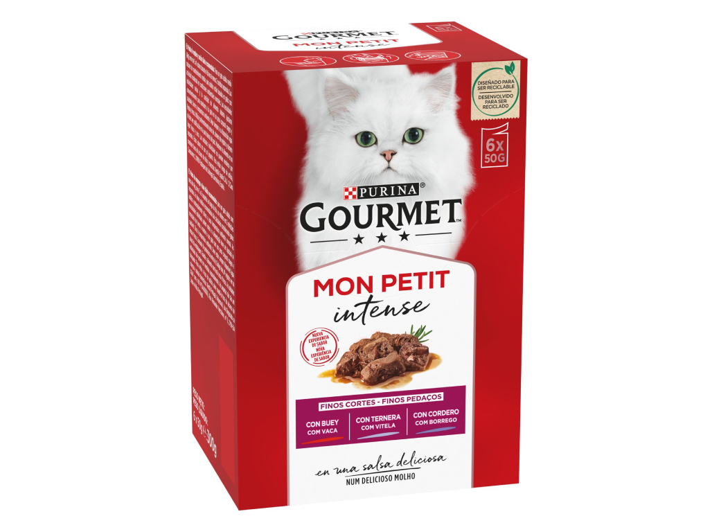 COMIDA HÚMIDA PARA GATO GOURMET MON PETIT COM CARNE 6X50G