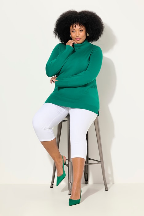 Rollkragenpullover, breite Rippbündchen, Langarm