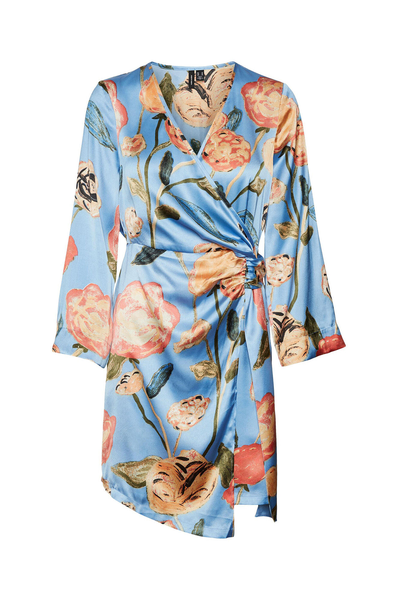 Vestido curto envelope de cetim - Azul
