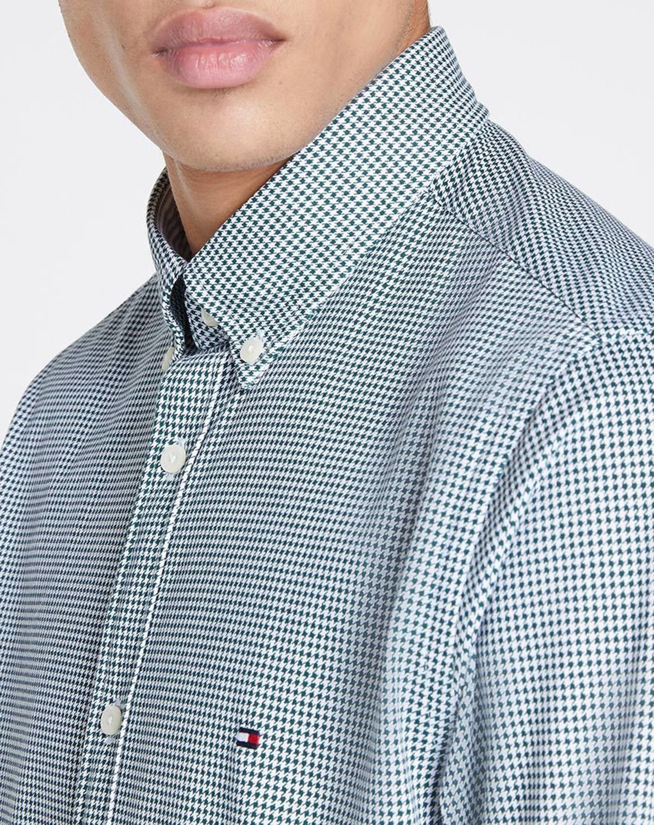 Tommy Hilfiger Chemise slim fit Flex pied-de-poule blanc/vert