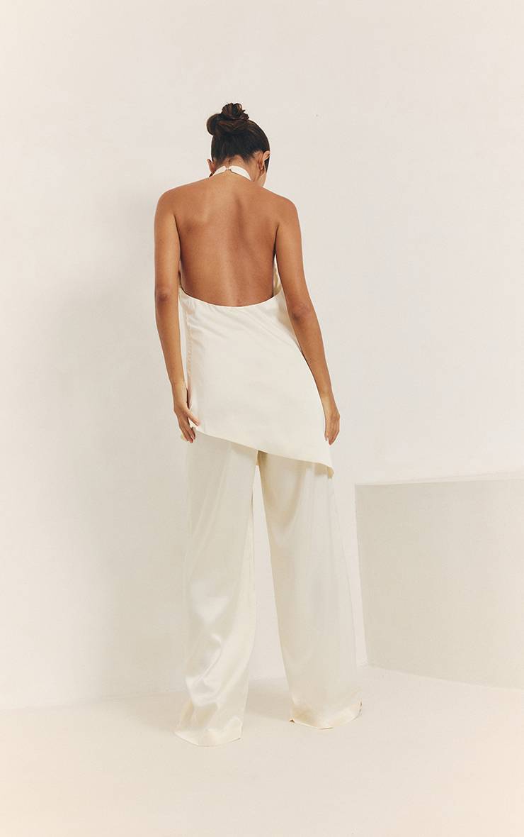 Champagne Pantalon Large En Satin Ensemble Coordonné