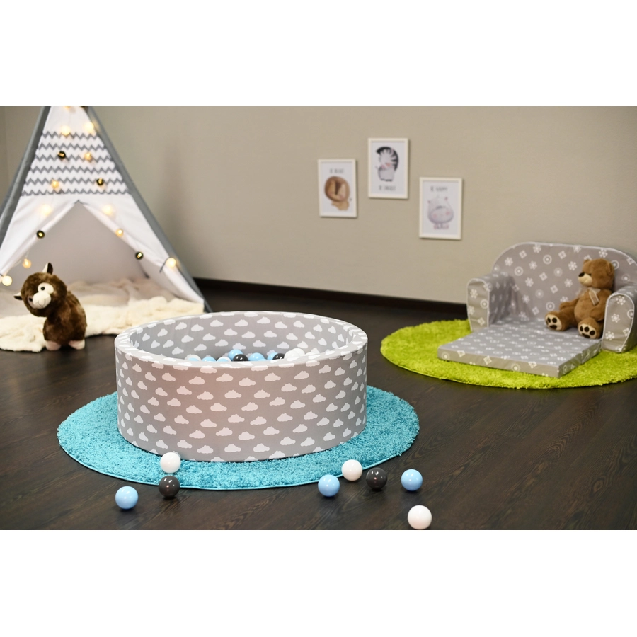knorr toys® Bällebad soft Grey white clouds 300 balls creme grey lightblue