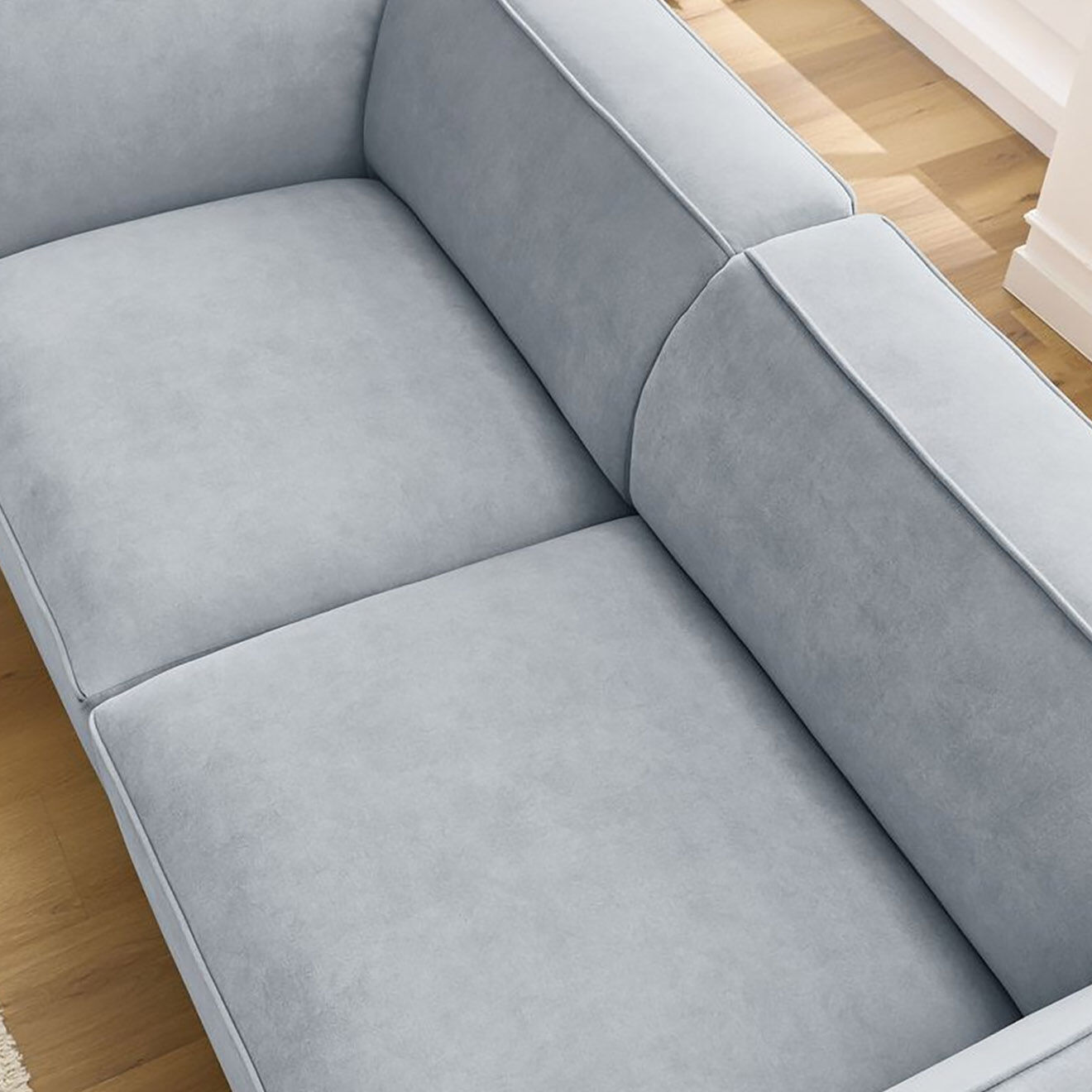 Bobochic Canapé droit fixe 3 places en Velours Molière gris clair - 233x99x71 cm
