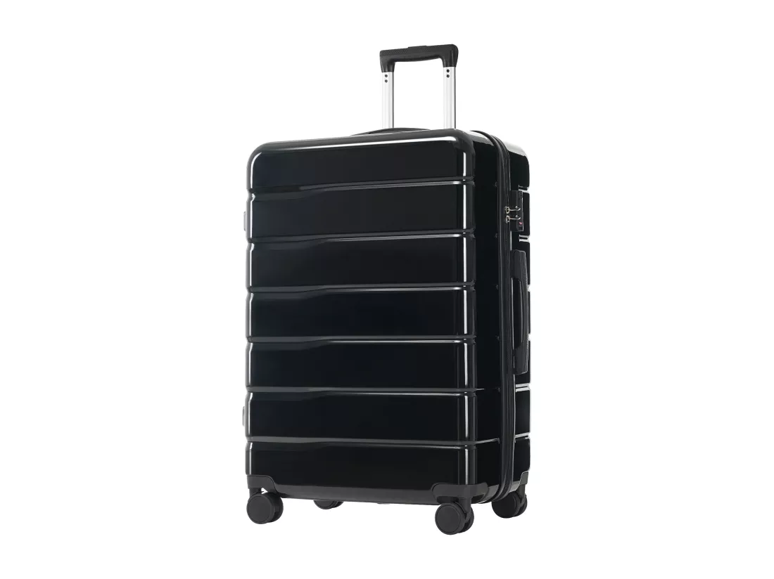Bagage à main de 3 pièces20&24&28 pouces - en matériau ABS+PC - doubles roues pivotantes à 360° et Serrure TSA - noir