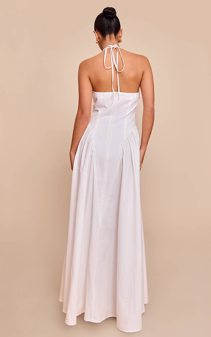 Blanc Robe Midaxi Plongeante Dos Nu En Tissu Tissé