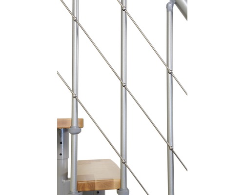 Pertura Kolina middentrap, parelgrijs, kwartslag, links/rechts onder, 76 cm, balustrade van gelamineerd beukenhout, gelakt, 12 treden / 13 stootborden