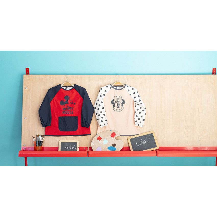 Tablier en toile manches longues imprimé pois et print Minnie Disney pour fille - Rose