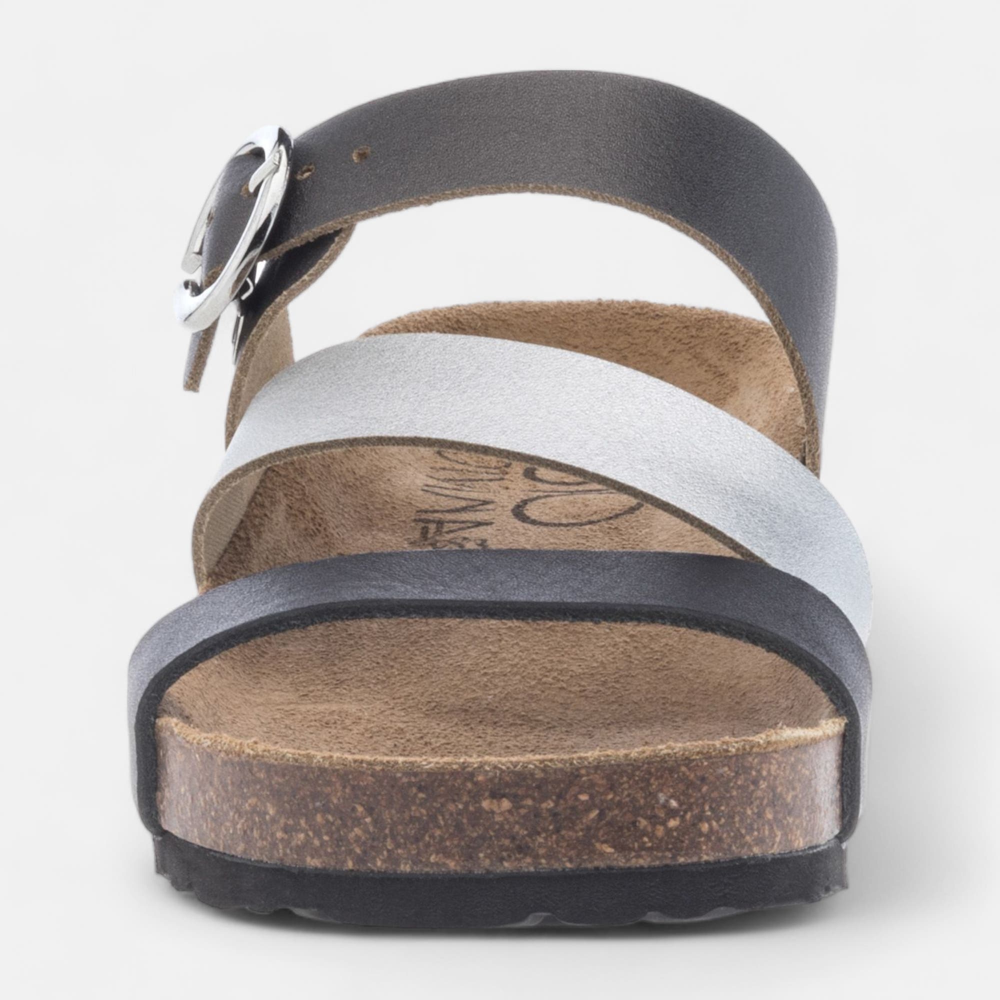Mules semelle liège Femme en cuir noir
