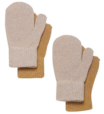 CeLaVi Fäustlinge - Wolle/Nylon - 2er-Pack - Beigegold m. Glitze