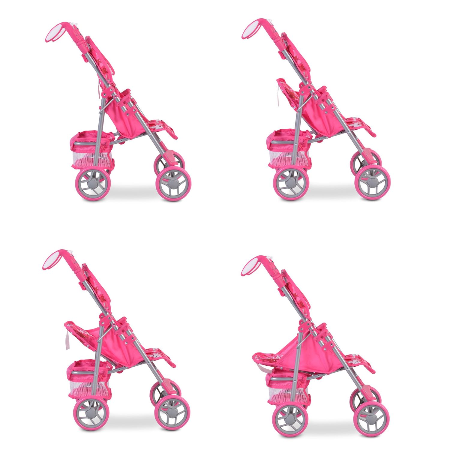 Moni Puppenwagen Stars 9351 faltbar, Rückenlehne und Schiebegriffe verstellbar pink