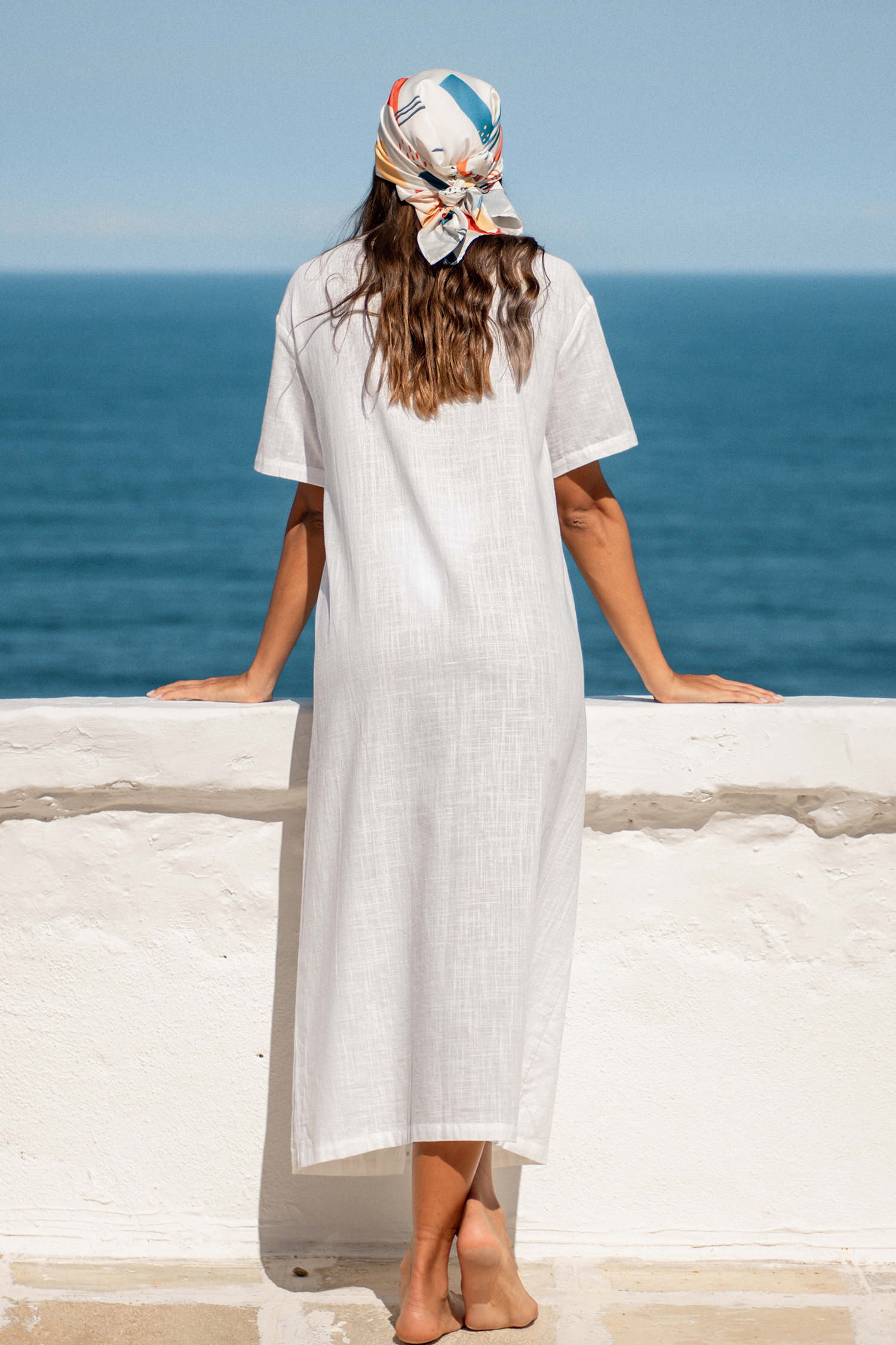 Robe cover up maxi en pur coton à col en V fendu