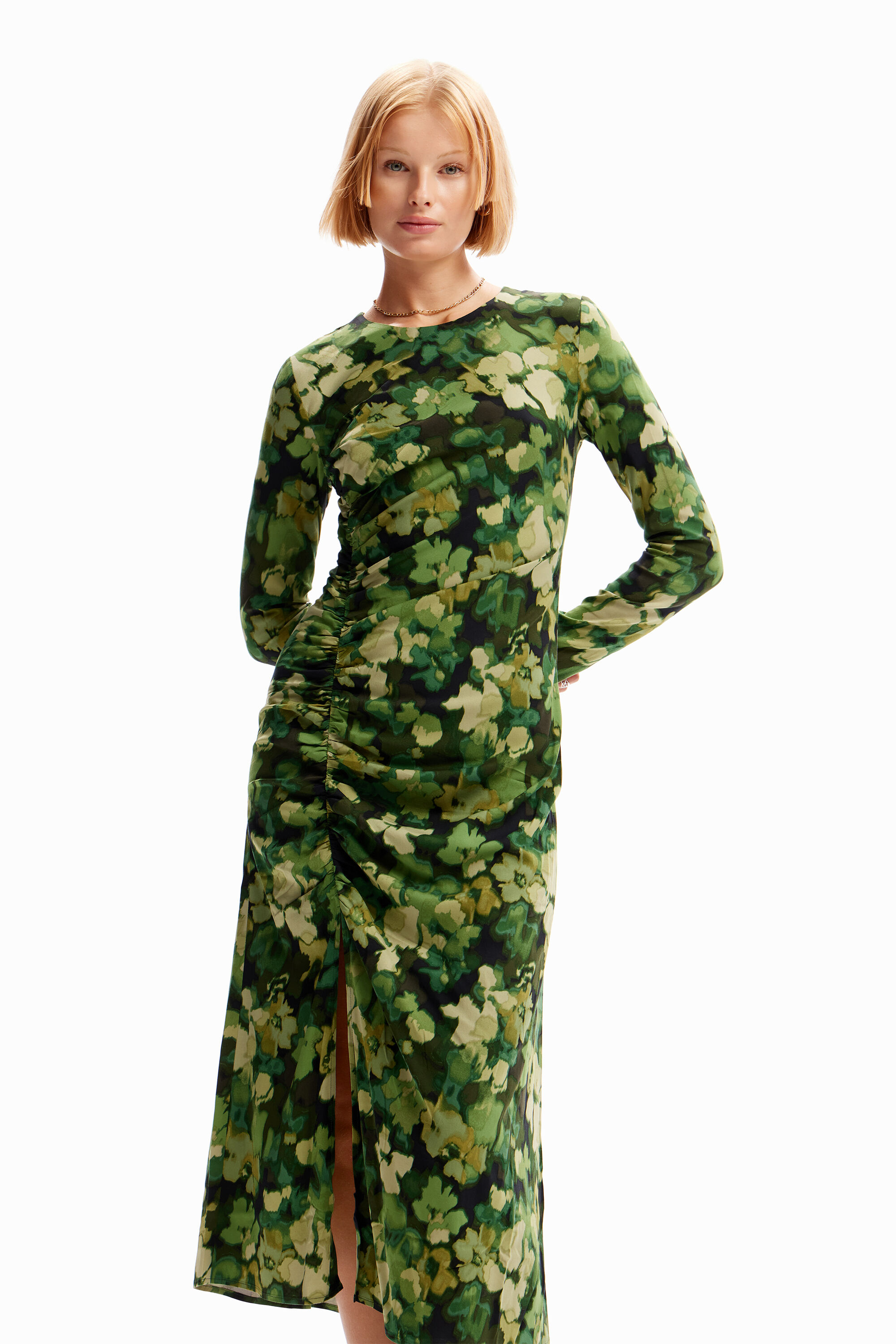 Robe midi froncée